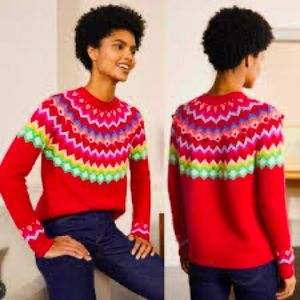 Boden Red Colorful Fair Isle Sweater
